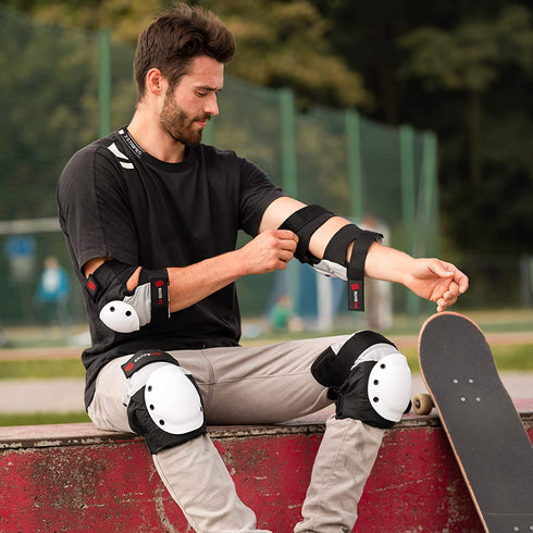 SKATEWIZ Skateboard Pads Adult [6pc] Shield Elbow Pads and Wrist Guards Protective Gear