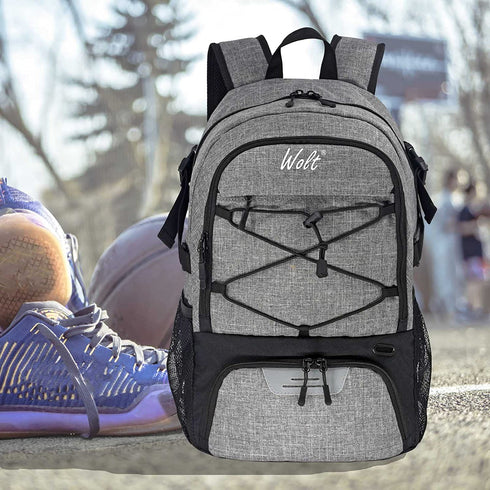 WOLT | Basketball Backpack Large Sports Bag with Separate Ball holder & Shoes compartment, Best for Basketball, Soccer, Volleyball, Swim, Gym, Travel