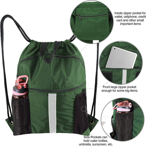 BeeGreen Drawstring Backpack Bag with Shoe Compartment String Cinch Sackpack for Unisex