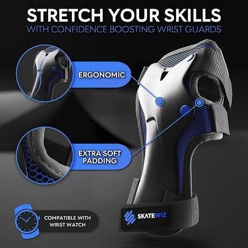 SKATEWIZ Skateboard Protective Gear Set Elbow Pads Roller Derby and Knee Pads Skating
