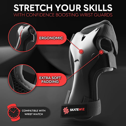 SKATEWIZ Skateboard Protective Gear Set Elbow Pads Roller Derby and Knee Pads Skating