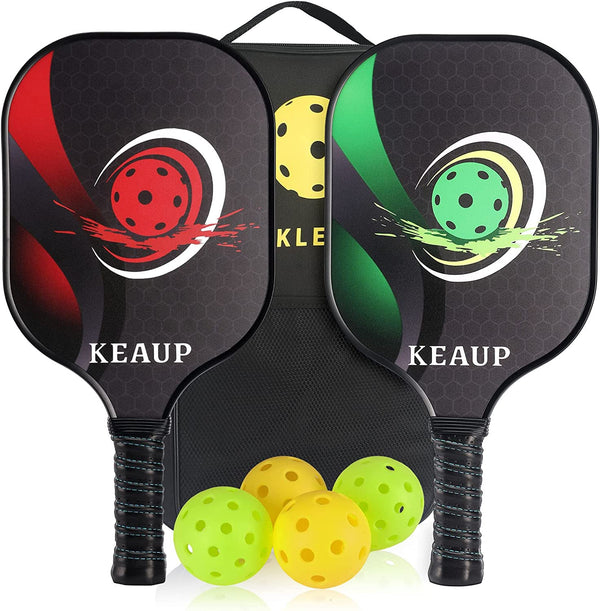 KEAUP Pickleball Paddles Pickleball Set of 2 Rackets with 4 Balls and 1 Bag Lightweight Pickleball Racquet Set