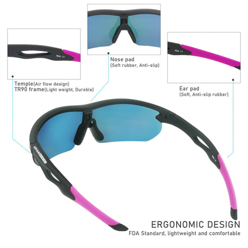 UPANBIKE Bike Cycling Sunglasses Sports Sunglasses Anti-UV400 PC Lens TR90 Unbreakable Frame Unisex Adult Goggle, Matte Black Frame/Purple Lens