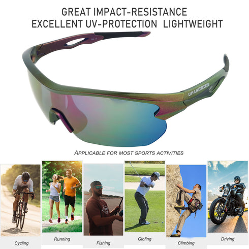 UPANBIKE Bike Cycling Sunglasses Sports Sunglasses Anti-UV400 PC Lens TR90 Unbreakable Frame Unisex Adult Goggle (Glossy Purple Frame/Black Lens)