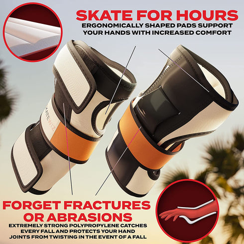 SKATEWIZ Skateboard Pads Adult [6pc] Shield Elbow Pads and Wrist Guards Protective Gear