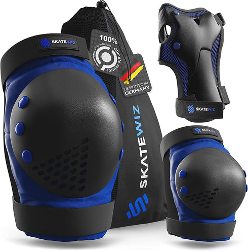 SKATEWIZ Skateboard Protective Gear Set Elbow Pads Roller Derby and Knee Pads Skating