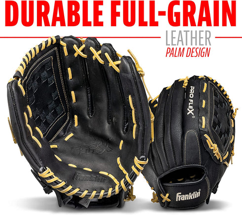 Franklin Sports ProFlex Baseball Softball Glove - Baseball + Fastpitch Softball Outfield Mitt - Left Handed Throw