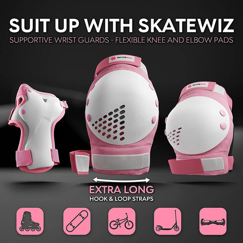 SKATEWIZ Skateboard Protective Gear Set Elbow Pads Roller Derby and Knee Pads Skating