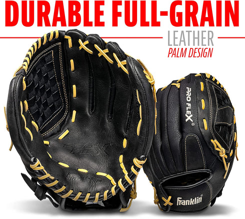 Franklin Sports ProFlex Baseball Softball Glove - Baseball + Fastpitch Softball Outfield Mitt - Left Handed Throw