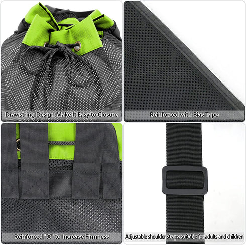 BeeGreen Beach Bag Folding Into Pouch Boxing Equipment Mesh Backpack Drawstring Backpack for Kids Swimming Pool Sports