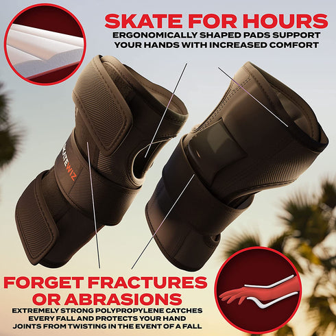 SKATEWIZ Skateboard Pads Adult [6pc] Shield Elbow Pads and Wrist Guards Protective Gear