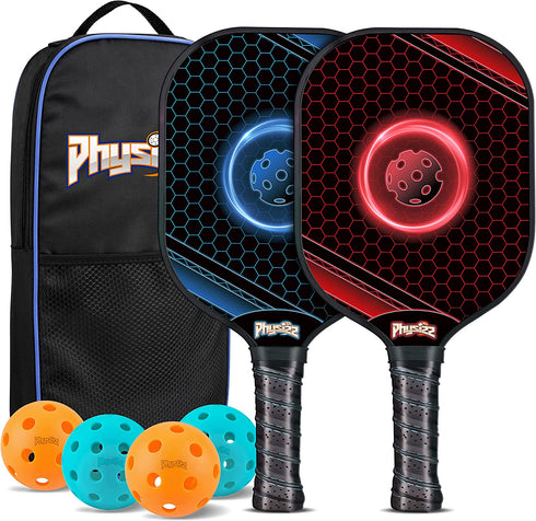 PHYSIZZ Pickleball Paddles Set of 2, Lightweight Graphite Surface Honeycomb Core Pickleball Rackets with 4 Pickleball Balls