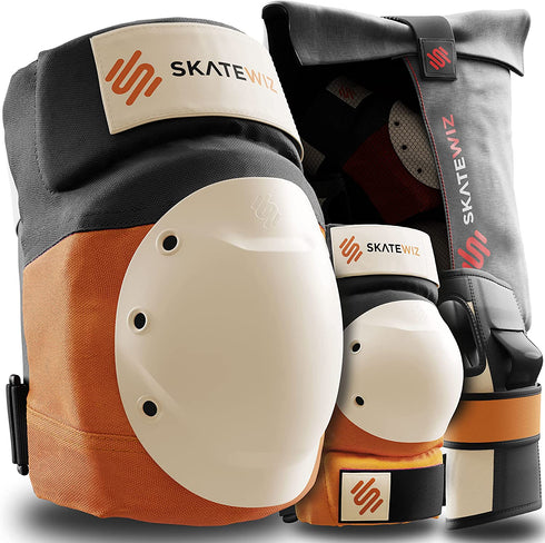 SKATEWIZ Skateboard Pads Adult [6pc] Shield Elbow Pads and Wrist Guards Protective Gear