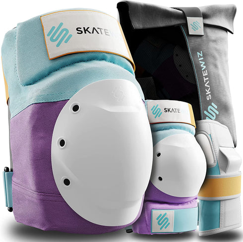 SKATEWIZ Skateboard Pads Adult [6pc] Shield Elbow Pads and Wrist Guards Protective Gear