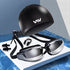 Swimming Goggles Set for Adult Men Women, Polarized Anti-Fog UV Protection Mirrored Swim Goggles with Swinming Cap, Nose Clip, Earplugs, Flannel bag-Black