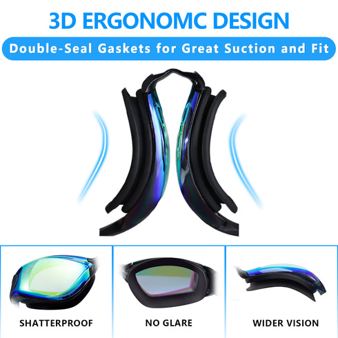 EverSport 2pack Swimming Goggles for Adult Comfortable Daily Swim Glasses with Mirrored Anti-Fog lens No Leak Water