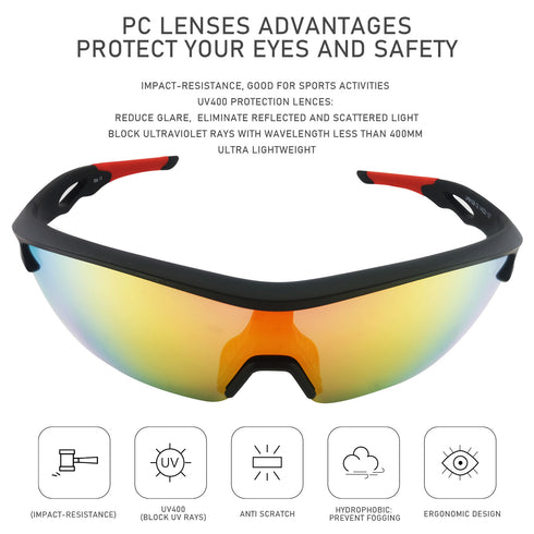 UPANBIKE Bike Cycling Sunglasses Sports Sunglasses Anti-UV400 PC Lens TR90 Unbreakable Frame Unisex Adult Goggle, Matte Black Frame/Red Lens