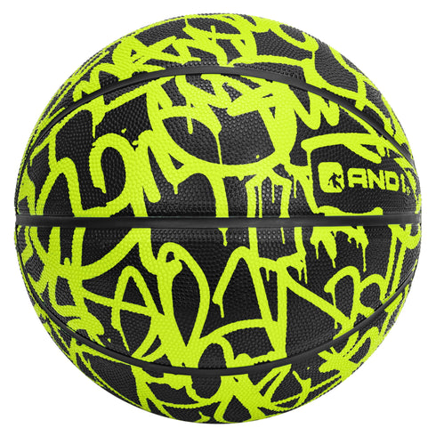 AND1 Graffiti Printed Rubber Basketball, Volt & Black, 27.5"