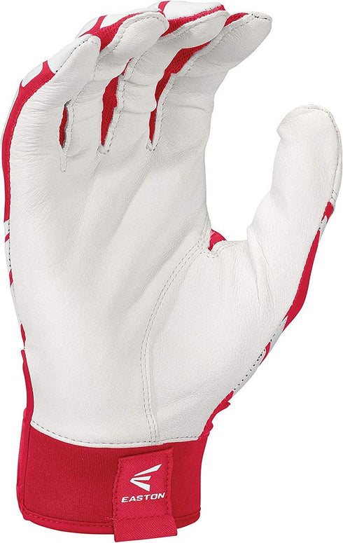 Easton Baseball Walk Off Power Leverage Adult Batting Gloves, White Red, Small