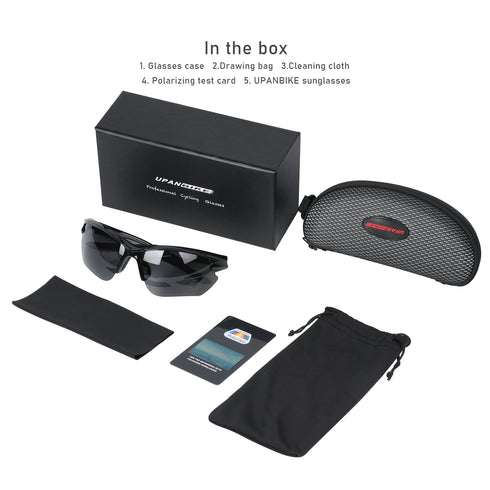 UPANBIKE Bike Cycling Polarized Sunglasses Anti-UV400 Sports Running Sunglasses TR90 Unbreakable Frame Adult Unisex Goggles, (Glossy Black Frame/Black Lens)