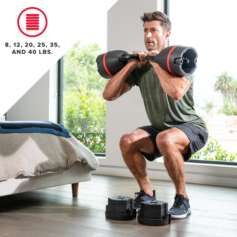 Bowflex SelectTech 840 Adjustable Kettlebell, Single, Weight Selection Dial, Adjusts 8 to 40 lb, 6 Weight Settings, 1-Year JRNY Membership Included