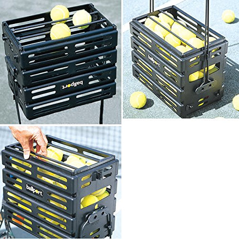 Tourna Ball Port - Tennis Ball Pickup Basket, 80 Ball Capacity, Black Color with Locking Legs and Top.