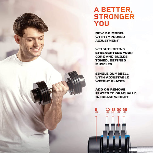 Lifepro PowerFlow Plus 5-in-1 Single 25-lb Adjustable Dumbbell Home Gym Equipment, 2 pc